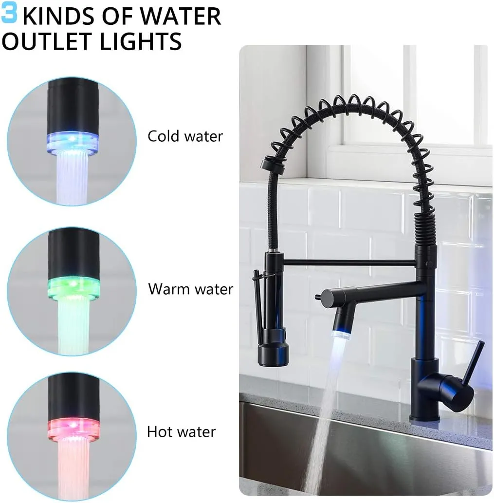 AIMADI Kitchen Faucet,Black Kitchen Faucet,Commercial Kitchen Faucet with Sprayer Single Handle Single Hole Spring Kitchen Sink Faucet,Matte Black