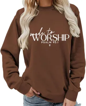 AirPlace Letter Prints Shirts for Women Long Sleeve Shirts Made to Worship Sweatshirts Cute Loose Women Blouse Tops 2024