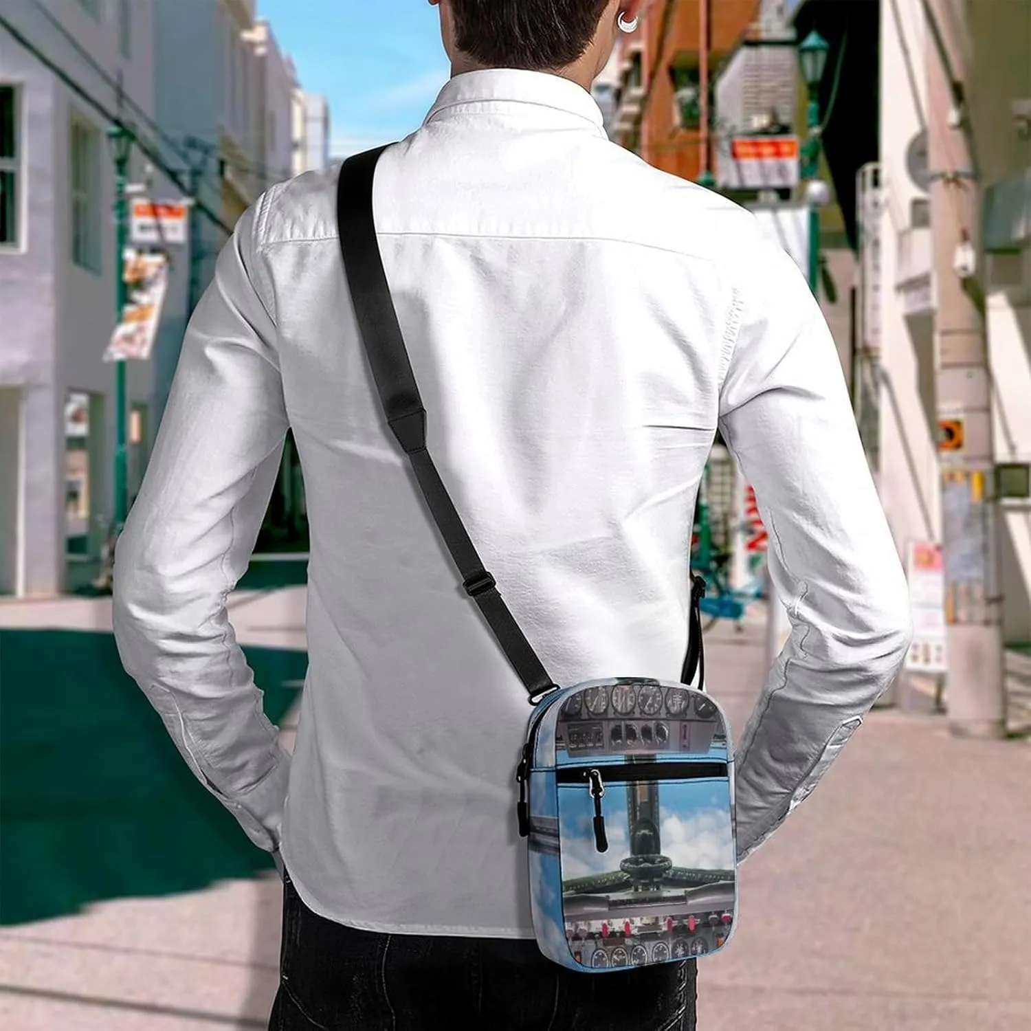 Airplane Cockpit View Blue Sky Outside Adjustable Fanny Waist Pack Pouch, Waterproof Crossbody Runners Bag Wallet for Gym Hiking Fitness Women Men 6.1 x 2.2 x 7.9 inch