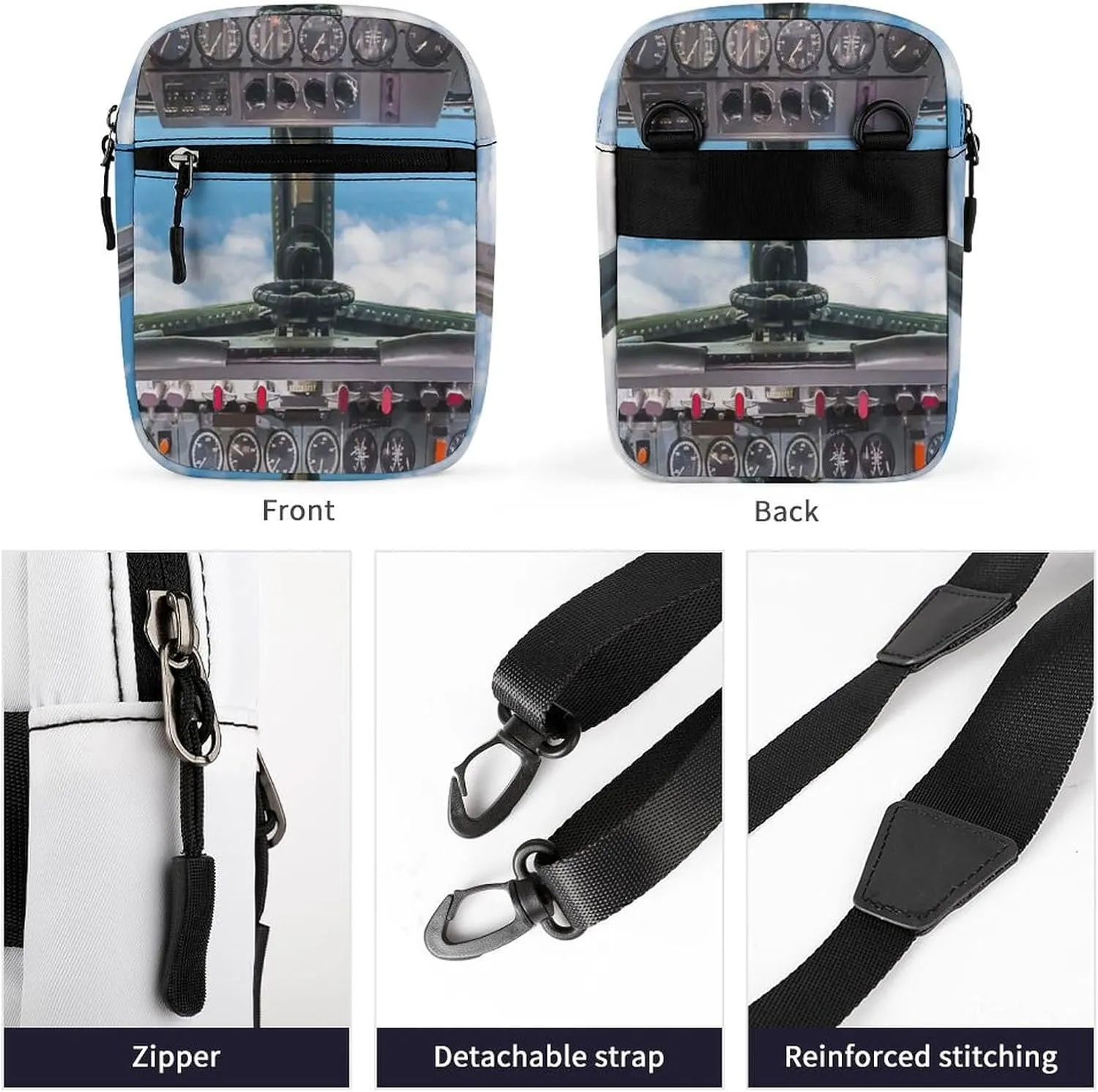Airplane Cockpit View Blue Sky Outside Adjustable Fanny Waist Pack Pouch, Waterproof Crossbody Runners Bag Wallet for Gym Hiking Fitness Women Men 6.1 x 2.2 x 7.9 inch