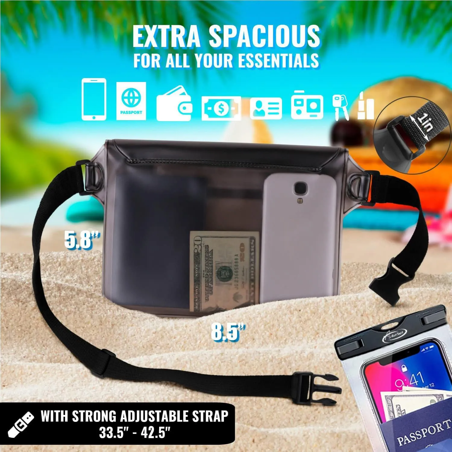 AiRunTech Waterproof Fanny Pack,Waterproof Phone Pouch for iPhone 15 14 13 12 11 Pro Max,IPX8 Waterproof Dry Bag for Snorkeling Beach Cruise Kayaking Pool Swimming(Phone Case   Waist Bag 2-Piece Set)