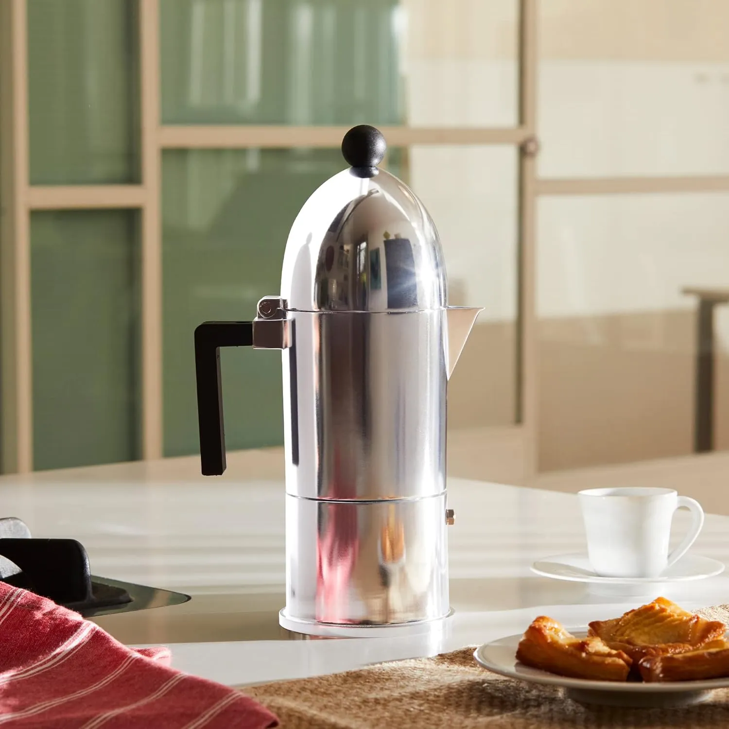 Alessi A9095/6 B La Cupola 6-Cup Silver Aluminum Espresso Maker With Black Handle