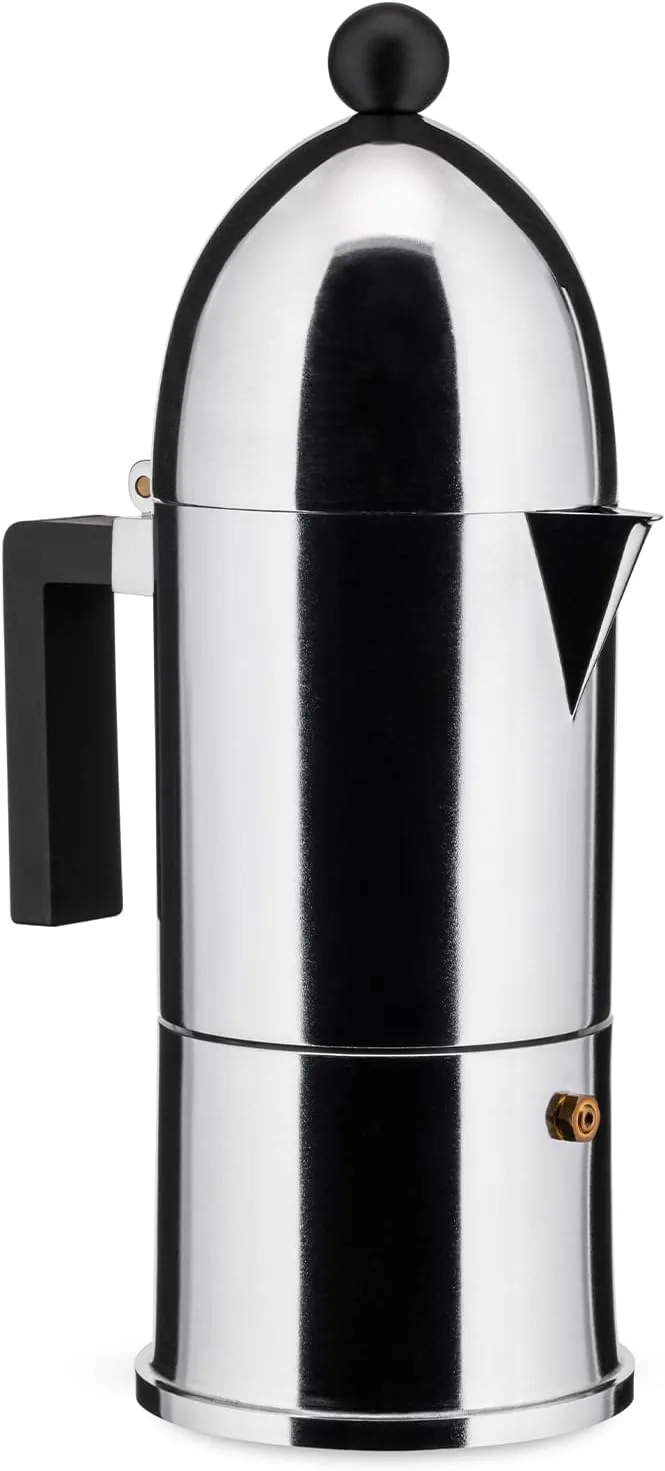 Alessi A9095/6 B La Cupola 6-Cup Silver Aluminum Espresso Maker With Black Handle