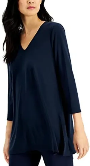 Alfani 3/4 Sleeve V Neck Tunic Modern Navy S