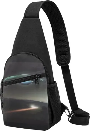 Aliens at Night Printed Chest Bag Shoulder Bag for Men Women Hiking Travel Bag, Black, One Size, Black, One Size