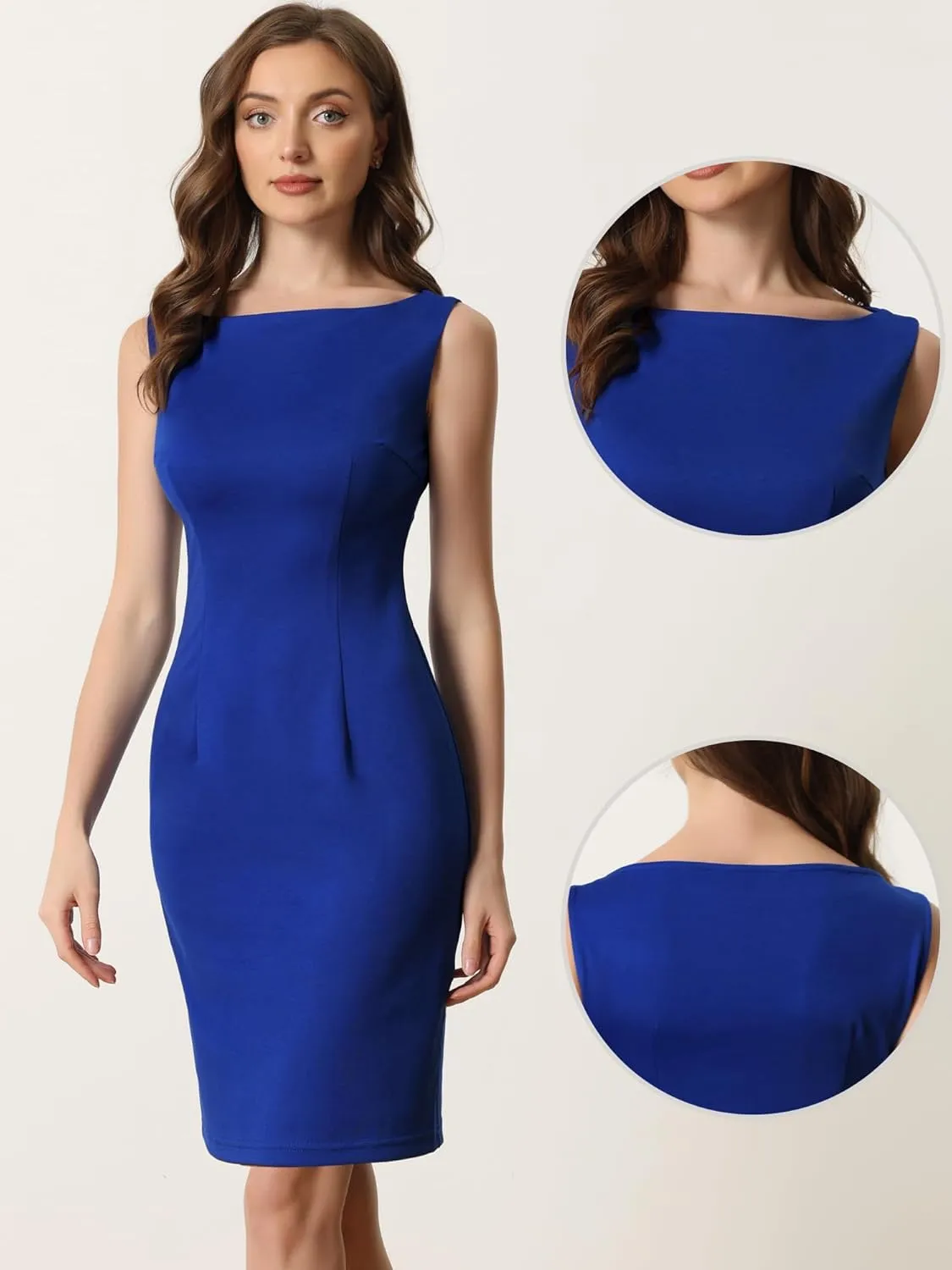 Allegra K Sleeveless Sheath Dress for Women's 2024 Boat Neck Teacher Casual Office Dresses