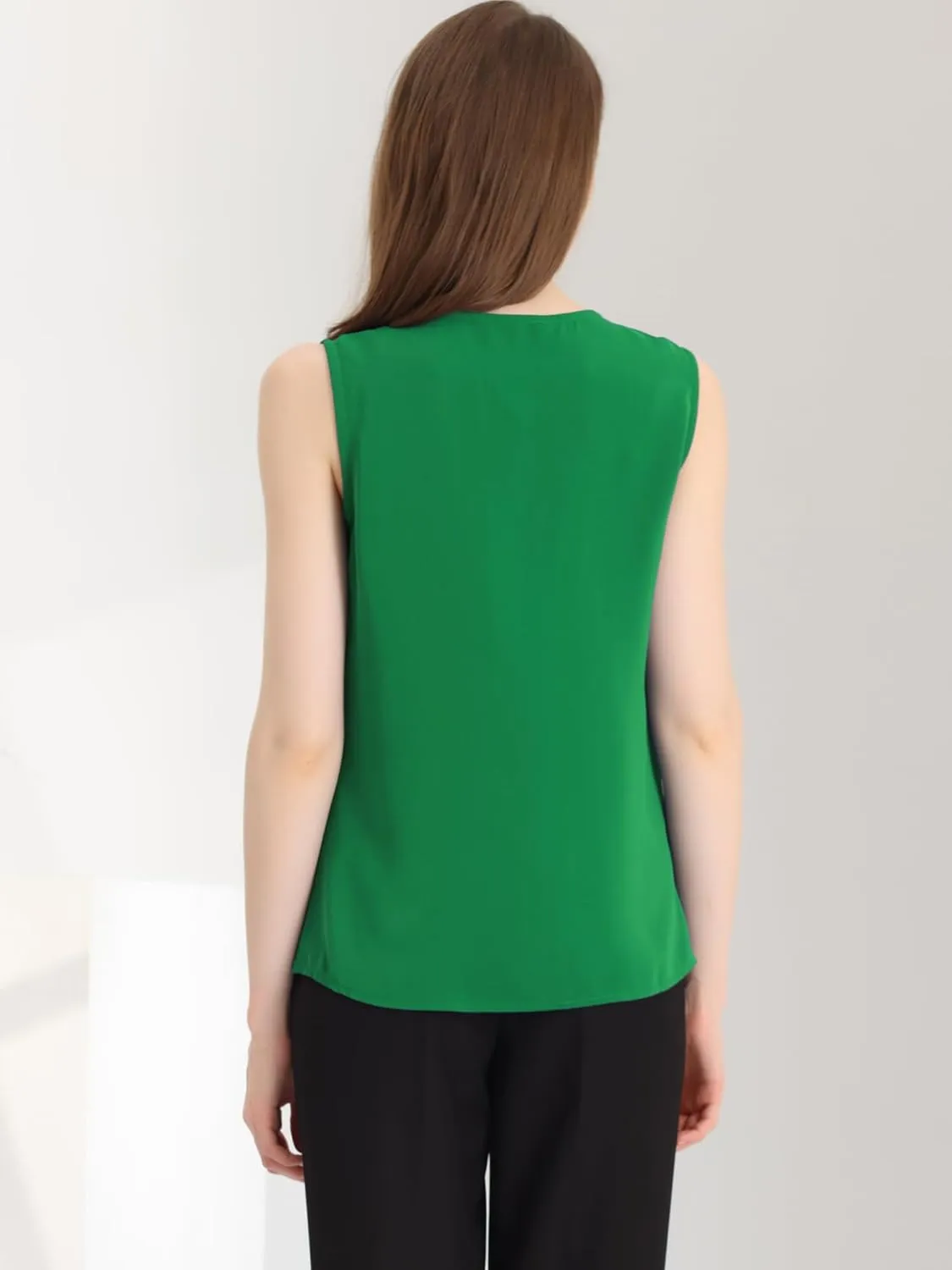 Allegra K Sleeveless Work Top for Women's Elegant Pleated V Neck Blouse Shirt Tank Top
