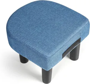 Allinside Ottoman Footstool with Handle, D-Shaped Linen Footrest, Small Shoe Seat Step Stool, Soft Sponge Foot Stool for Living Room, Bedroom, Couch, Entryway (Blue)