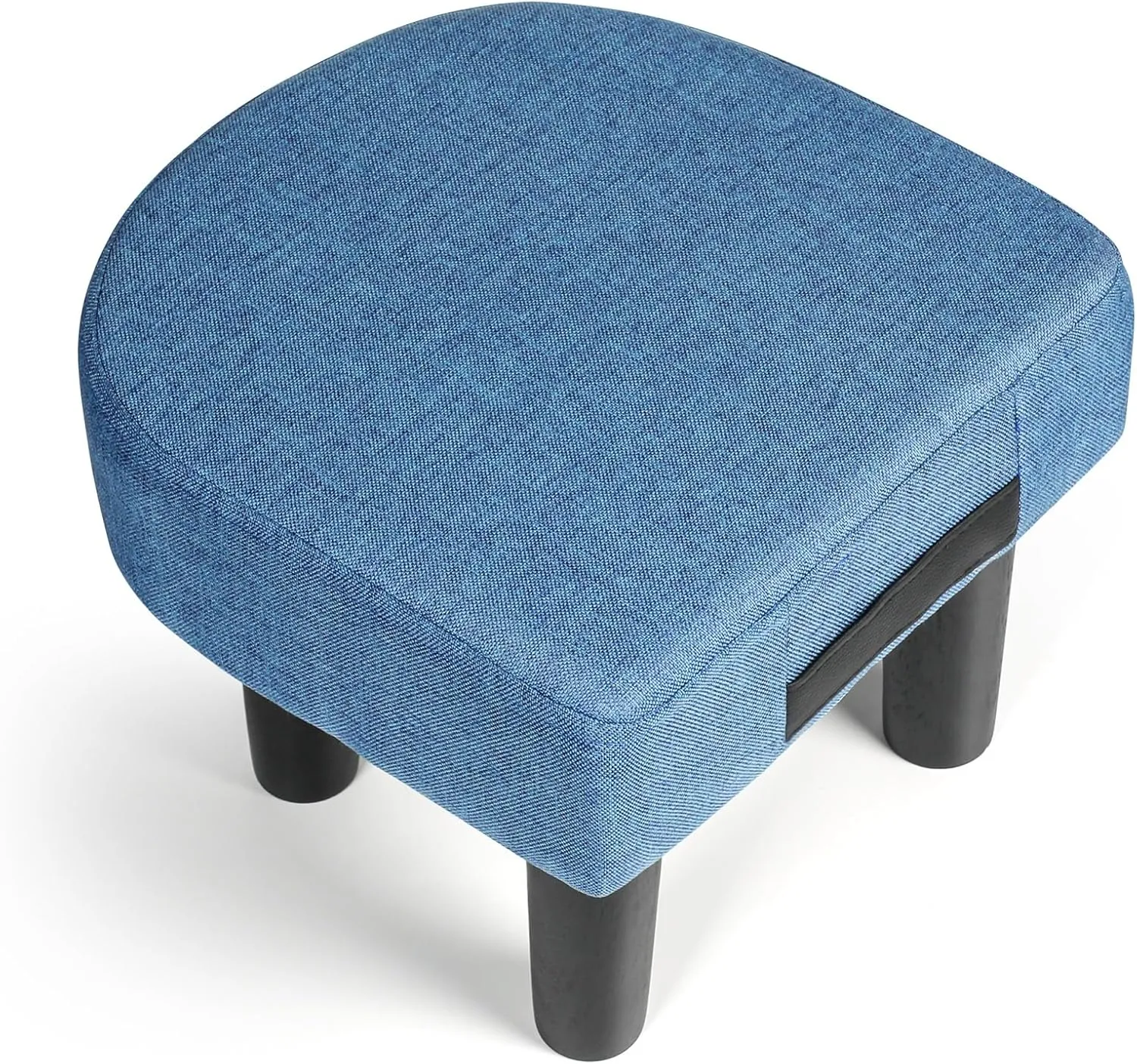 Allinside Ottoman Footstool with Handle, D-Shaped Linen Footrest, Small Shoe Seat Step Stool, Soft Sponge Foot Stool for Living Room, Bedroom, Couch, Entryway (Blue)