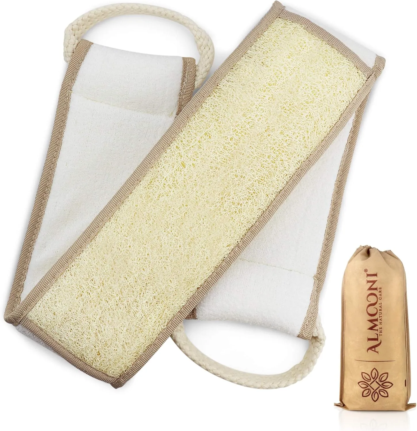 Almooni Natural Egyptian Loofah Back Scrubbers for Use in Shower, Exfoliating Natural Loofah Back Scrubber for Shower for Men and Women to Clean Your Back Deeply - 1 Count (1 Pack)