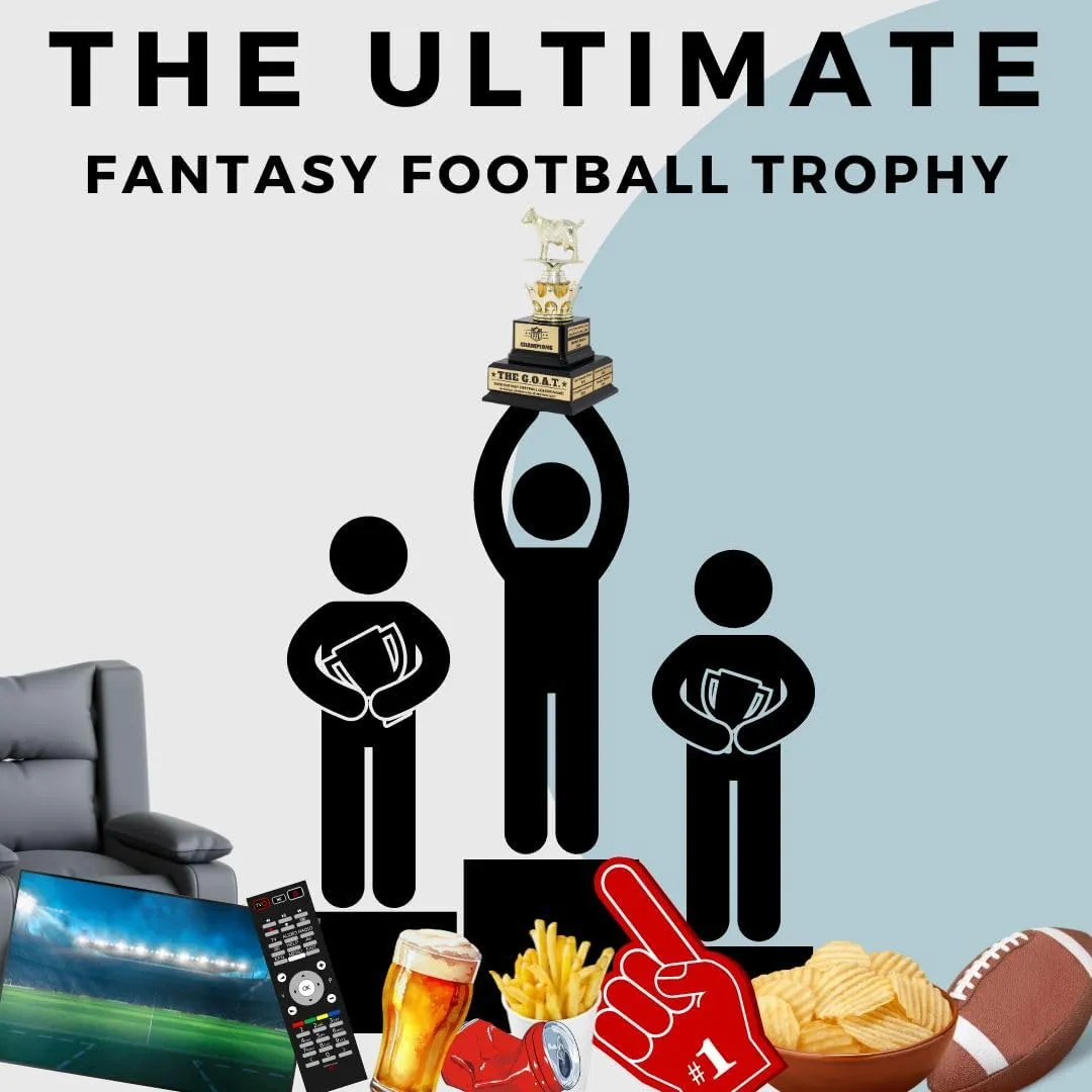 Alpha Awards Large Goat Trophy for Fantasy Football League-G.O.A.T.-Greatest of All Time Funny Trophy-Traveling Perpetual Award-Laser Engraved Plate-Customized Name Plates