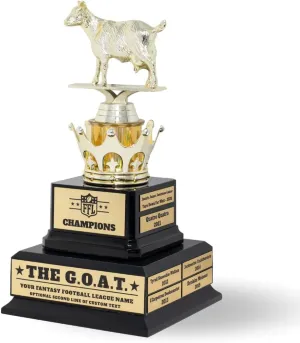 Alpha Awards Large Goat Trophy for Fantasy Football League-G.O.A.T.-Greatest of All Time Funny Trophy-Traveling Perpetual Award-Laser Engraved Plate-Customized Name Plates