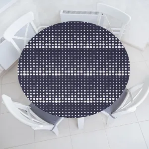 Ambesonne Abstract Fitted Round Tablecloth, Horizontally Formed Polka Dotted Flows Geometric and Nostalgic Details, All Around Elastic Fabric Table Cover, 40"- 44" Diameter, Dark Indigo and White