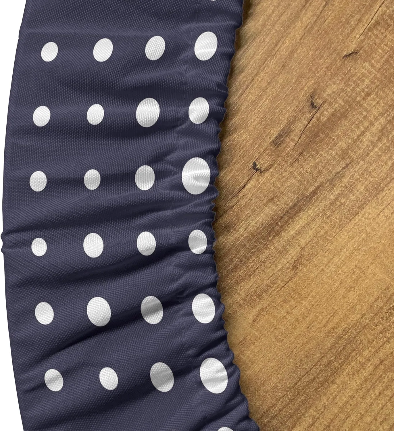 Ambesonne Abstract Fitted Round Tablecloth, Horizontally Formed Polka Dotted Flows Geometric and Nostalgic Details, All Around Elastic Fabric Table Cover, 40"- 44" Diameter, Dark Indigo and White