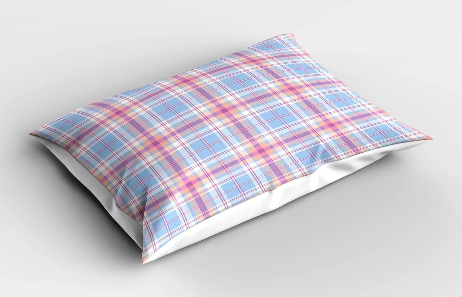 Ambesonne Pastel Pillow Sham, Old Fashioned Retro Style Classical Geometric Striped Plaid Inspired, Decorative Standard Size Printed Pillowcase, 26" X 20", Fuchsia Salmon Pale Blue