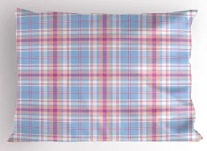 Ambesonne Pastel Pillow Sham, Old Fashioned Retro Style Classical Geometric Striped Plaid Inspired, Decorative Standard Size Printed Pillowcase, 26" X 20", Fuchsia Salmon Pale Blue