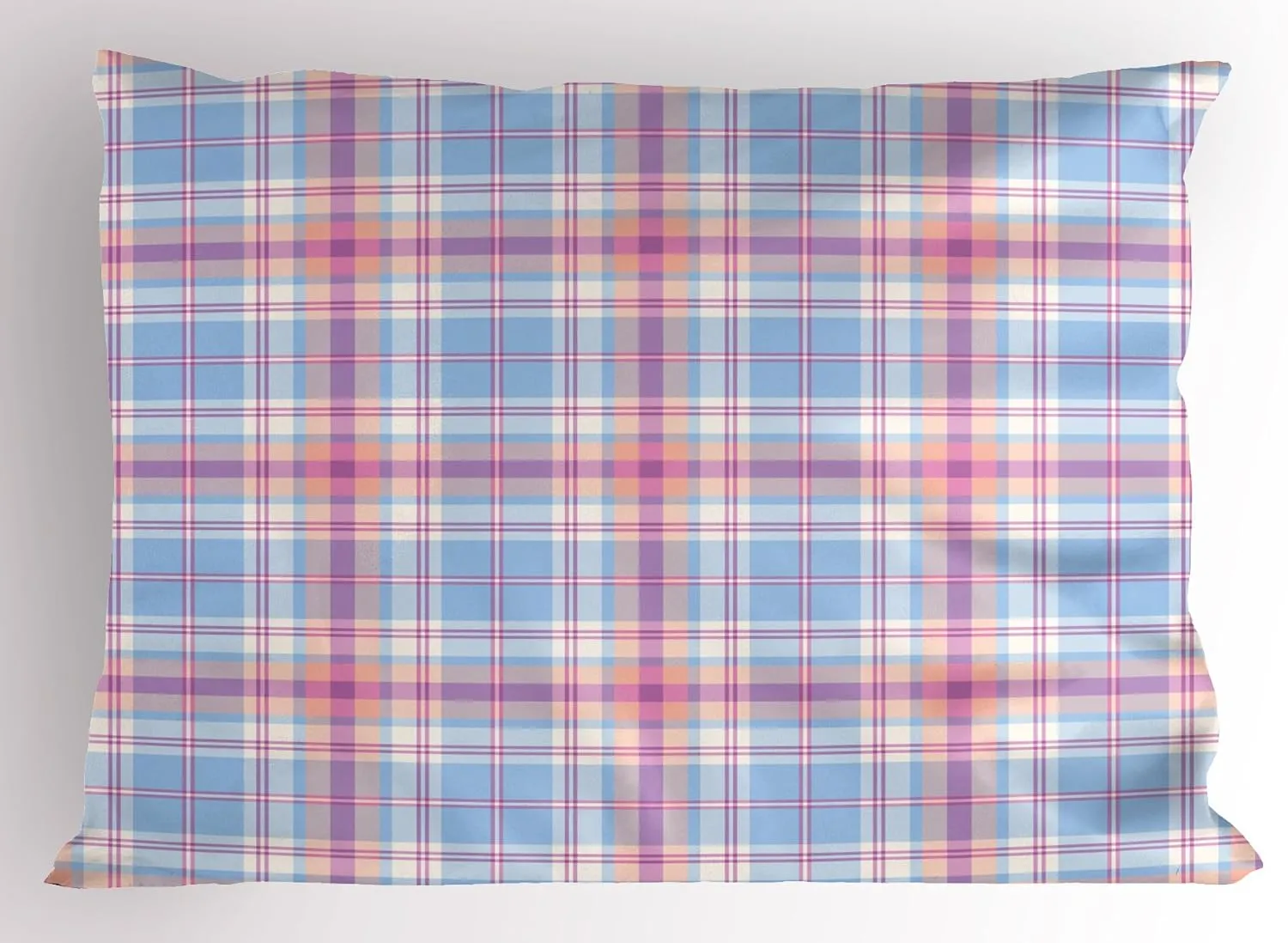 Ambesonne Pastel Pillow Sham, Old Fashioned Retro Style Classical Geometric Striped Plaid Inspired, Decorative Standard Size Printed Pillowcase, 26" X 20", Fuchsia Salmon Pale Blue