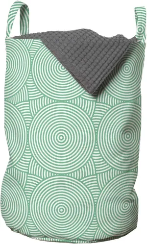 Ambesonne Retro Laundry Bag, Concept of Concentric Circles Overlapping Natural Geometric Details Monotone, Hamper Basket with Handles Drawstring Closure for Laundromats, 13" x 19", Sea Green and White