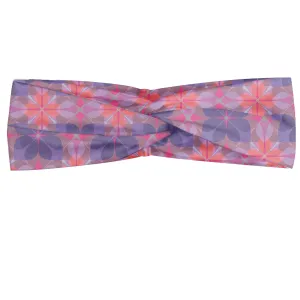 Ambesonne Spring Headband Set of 2, Retro Style Flower Petals of Geometric Mosaic Effects Ethnic Mosaic, Knotted Elastic Hair Band Accessory for Women Everyday Use, M-L, Ceil Blue Mauve and Coral