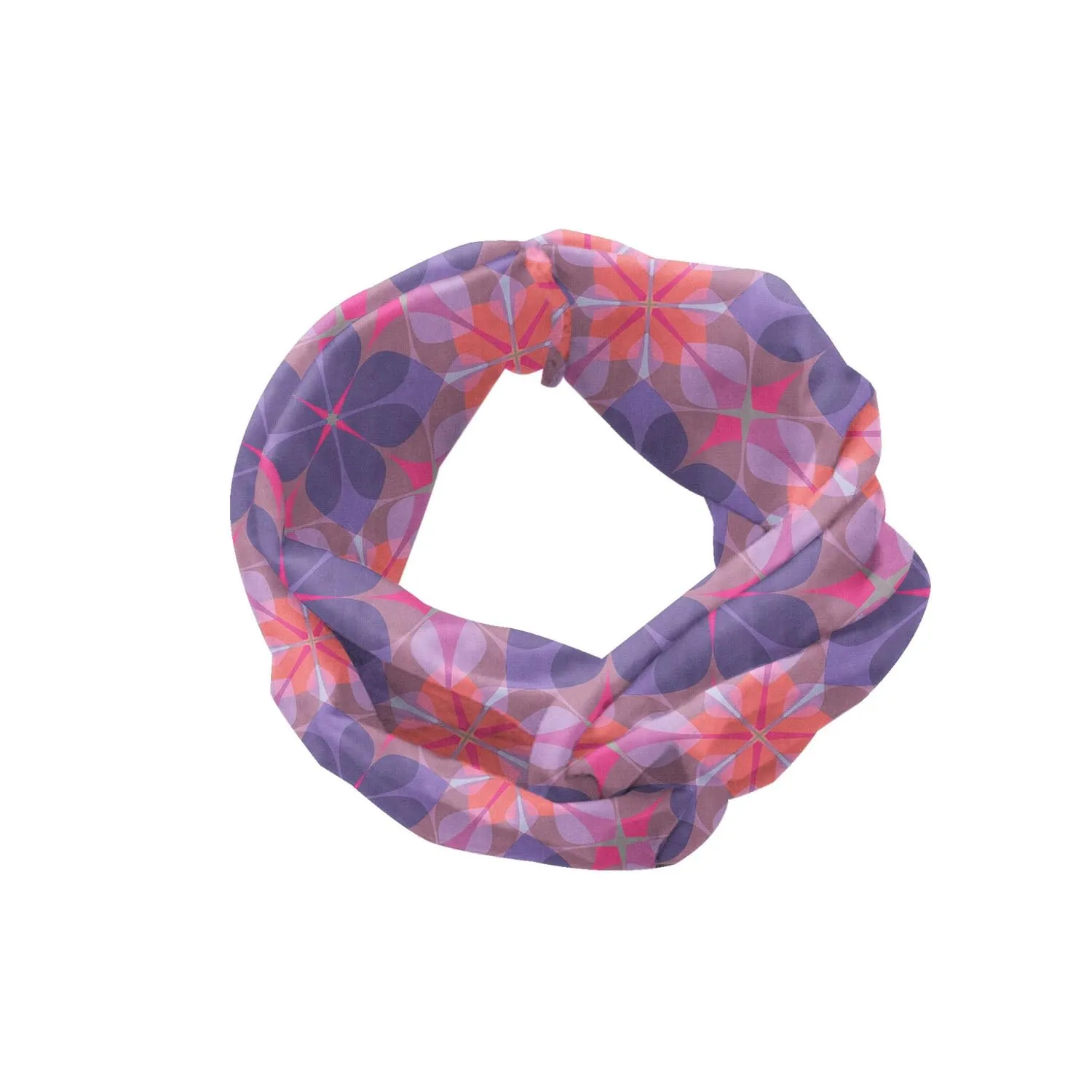 Ambesonne Spring Headband Set of 2, Retro Style Flower Petals of Geometric Mosaic Effects Ethnic Mosaic, Knotted Elastic Hair Band Accessory for Women Everyday Use, M-L, Ceil Blue Mauve and Coral
