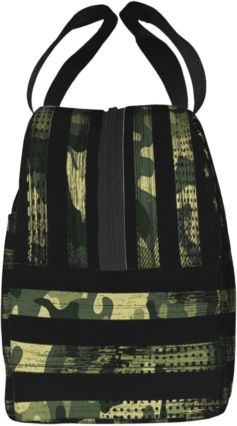 American Flag Lunch Box Insulated Lunch Bag Reusable Meal Cooler Container Aesthetic Tote Lunchbox For Women Men Office Work Picnic Travel (Green Camouflage)