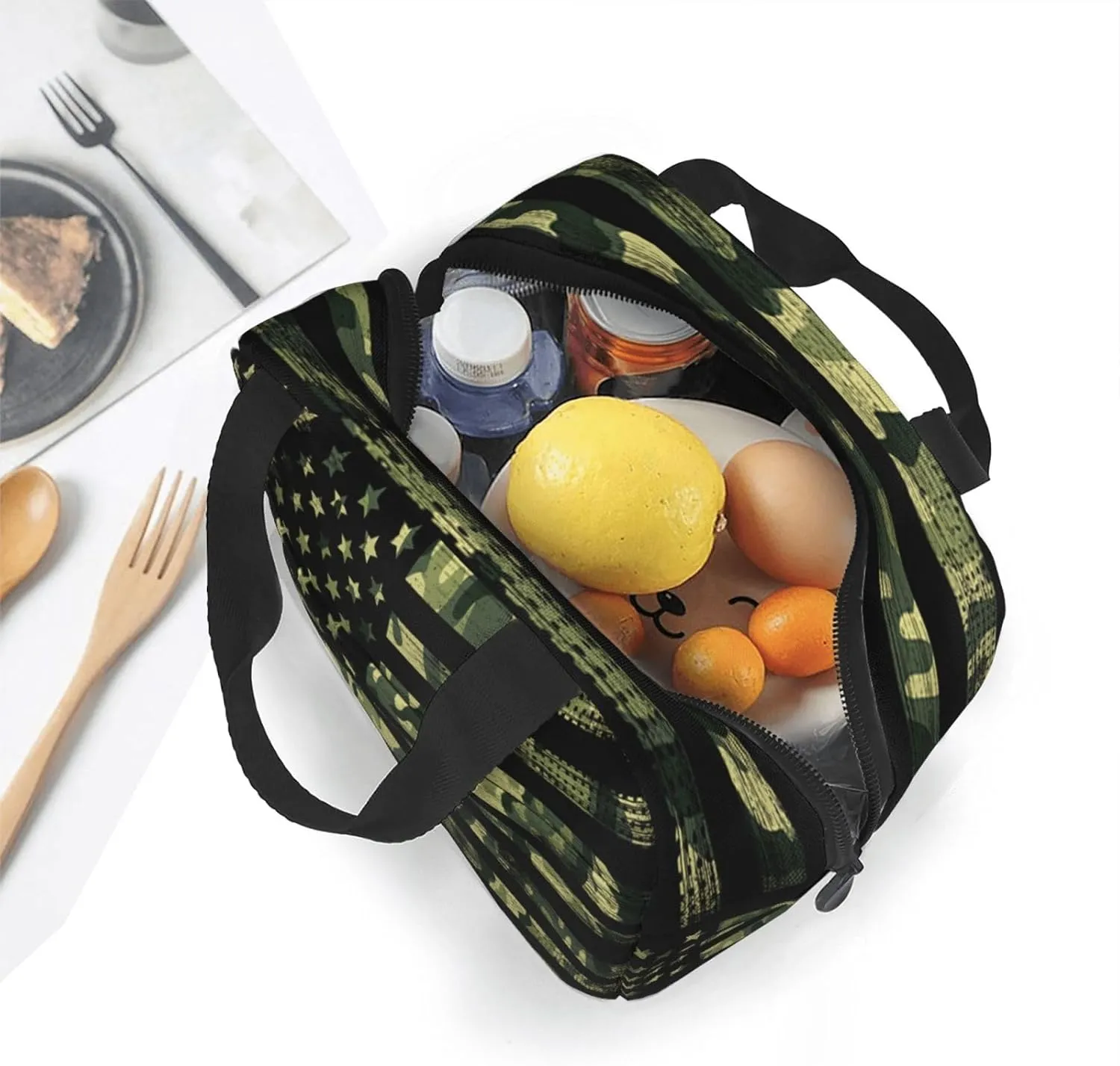American Flag Lunch Box Insulated Lunch Bag Reusable Meal Cooler Container Aesthetic Tote Lunchbox For Women Men Office Work Picnic Travel (Green Camouflage)