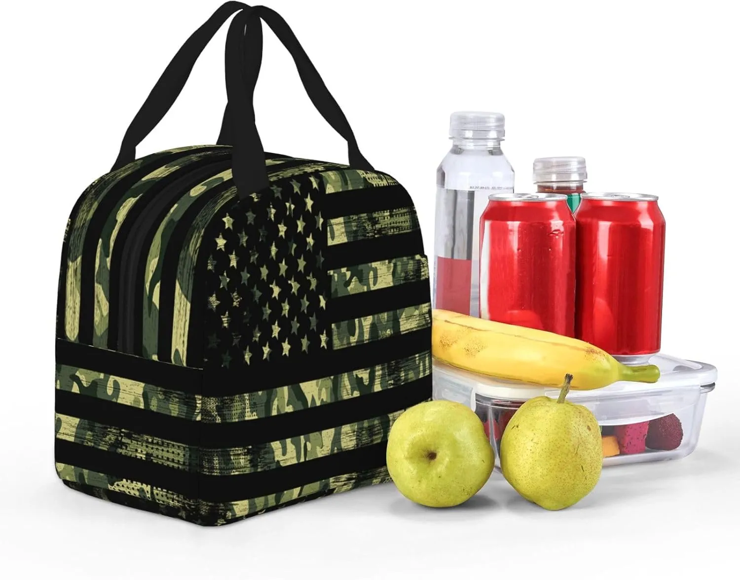 American Flag Lunch Box Insulated Lunch Bag Reusable Meal Cooler Container Aesthetic Tote Lunchbox For Women Men Office Work Picnic Travel (Green Camouflage)