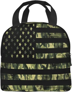 American Flag Lunch Box Insulated Lunch Bag Reusable Meal Cooler Container Aesthetic Tote Lunchbox For Women Men Office Work Picnic Travel (Green Camouflage)