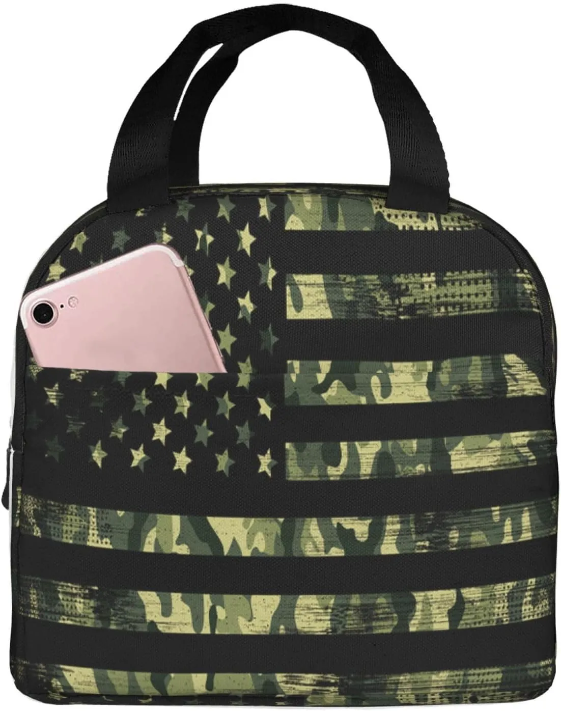 American Flag Lunch Box Insulated Lunch Bag Reusable Meal Cooler Container Aesthetic Tote Lunchbox For Women Men Office Work Picnic Travel (Green Camouflage)