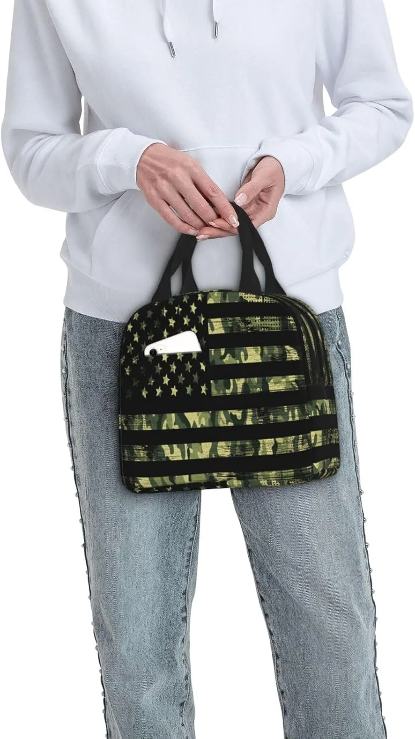 American Flag Lunch Box Insulated Lunch Bag Reusable Meal Cooler Container Aesthetic Tote Lunchbox For Women Men Office Work Picnic Travel (Green Camouflage)