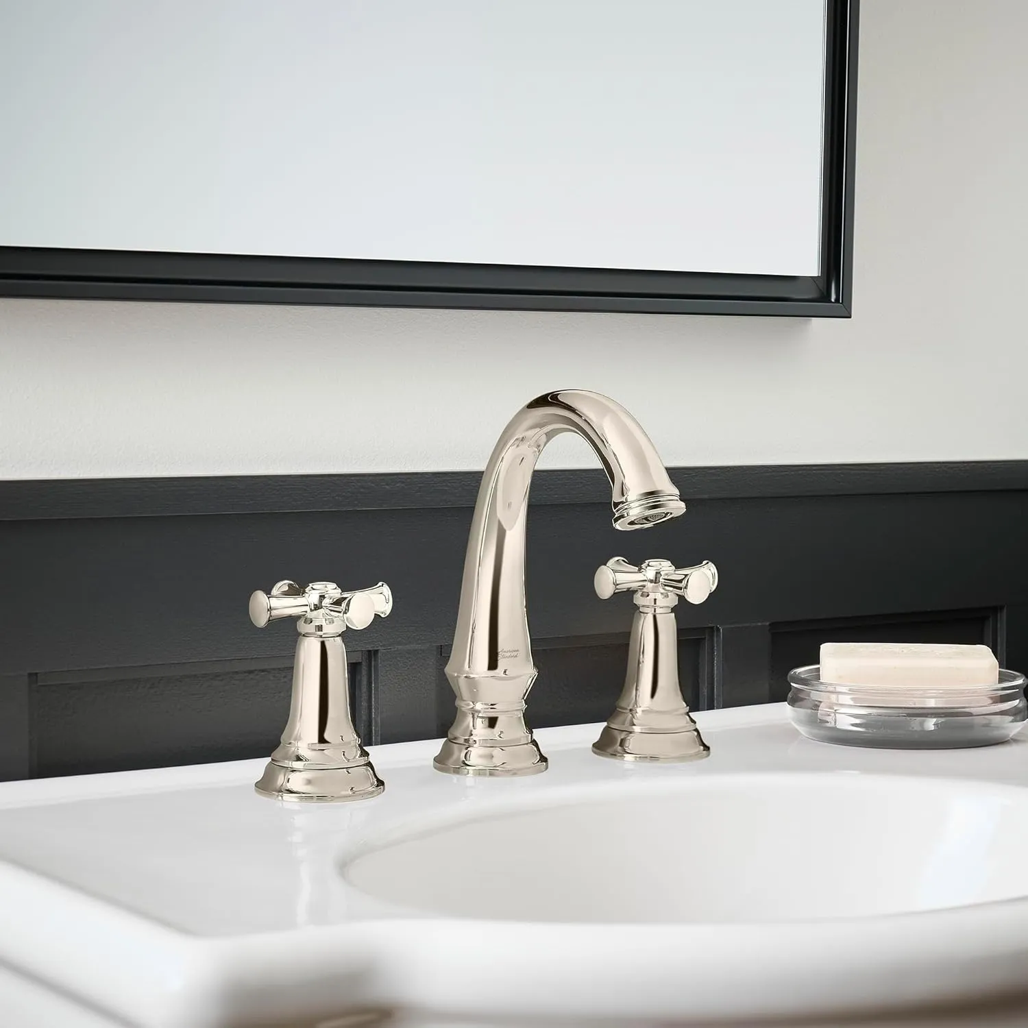 American Standard 7052827.013, Delancey 8-Inch Widespread 2-Handle Bathroom Faucet 1.2 GPM With Cross Handles, Polished Nickel