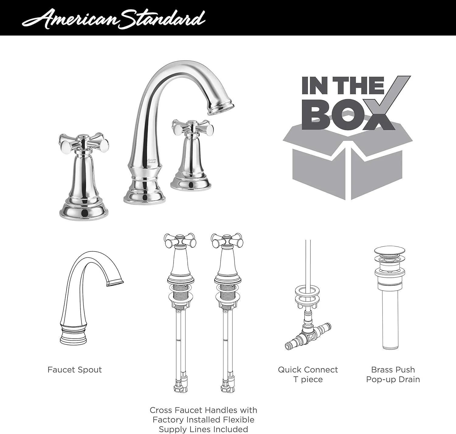 American Standard 7052827.013, Delancey 8-Inch Widespread 2-Handle Bathroom Faucet 1.2 GPM With Cross Handles, Polished Nickel