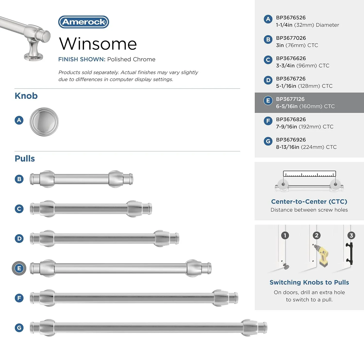 Amerock BP3677126 | Polished Chrome Cabinet Pull | 6-5/16 in (160 mm) Center-to-Center Cabinet Handle | Winsome | Drawer Pull | Kitchen Cabinet Handle | Furniture Hardware