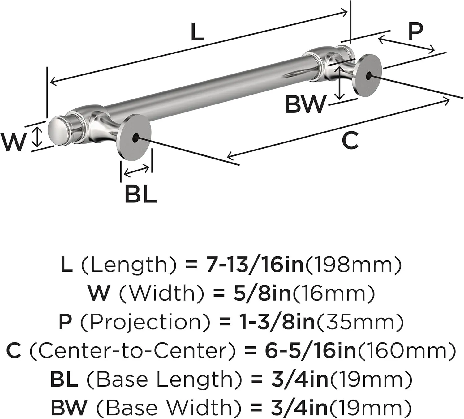 Amerock BP3677126 | Polished Chrome Cabinet Pull | 6-5/16 in (160 mm) Center-to-Center Cabinet Handle | Winsome | Drawer Pull | Kitchen Cabinet Handle | Furniture Hardware