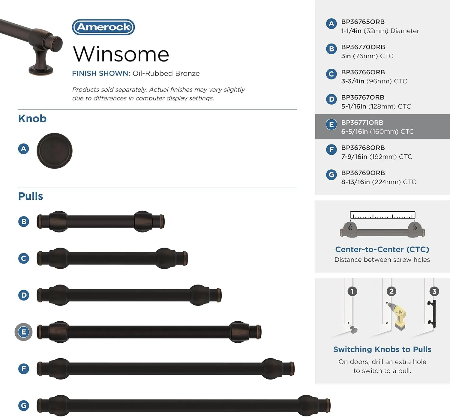 Amerock BP36771ORB | Oil Rubbed Bronze Cabinet Pull | 6-5/16 in (160 mm) Center-to-Center Cabinet Handle | Winsome | Drawer Pull | Kitchen Cabinet Handle | Furniture Hardware