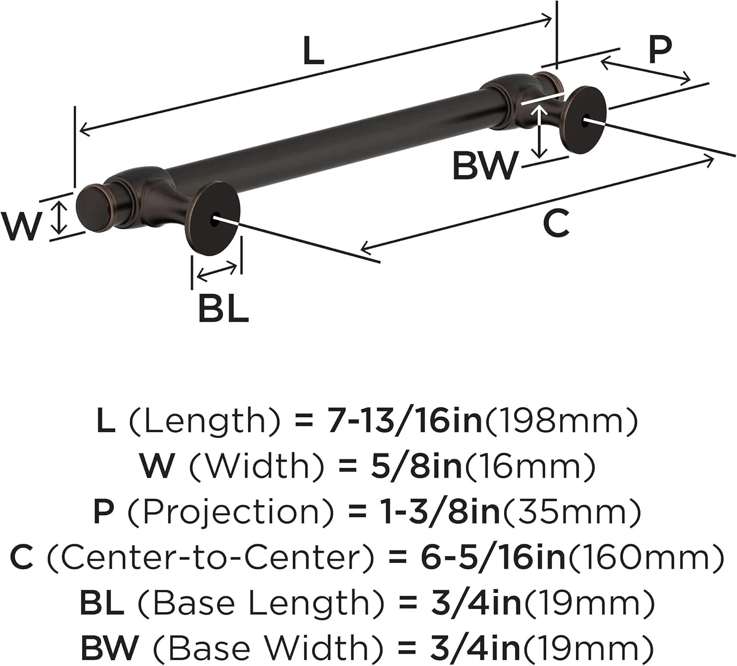 Amerock BP36771ORB | Oil Rubbed Bronze Cabinet Pull | 6-5/16 in (160 mm) Center-to-Center Cabinet Handle | Winsome | Drawer Pull | Kitchen Cabinet Handle | Furniture Hardware