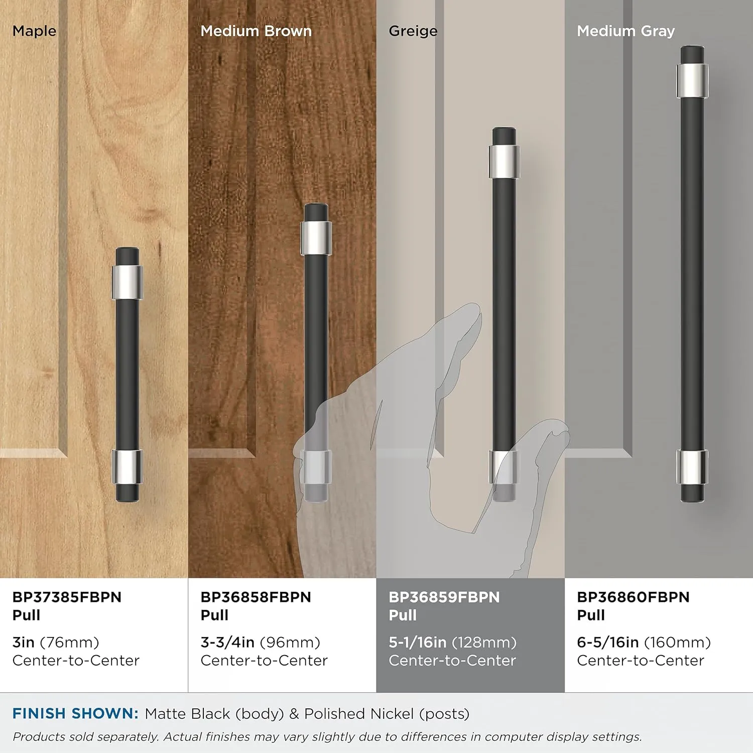 Amerock BP36859FBPN | Mergence 5-1/16 inch (128mm) Center-to-Center Matte Black/Polished Nickel Cabinet Pull | Kitchen Cabinet Hardware | Furniture Hardware | Drawer Handle
