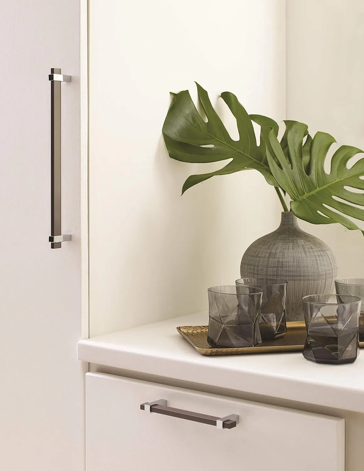 Amerock | Cabinet Pull | Black Brushed Nickel/Polished Chrome | 5-1/16 inch (128 mm) Center to Center | Mulino | 1 Pack | Drawer Pull | Drawer Handle | Cabinet Hardware