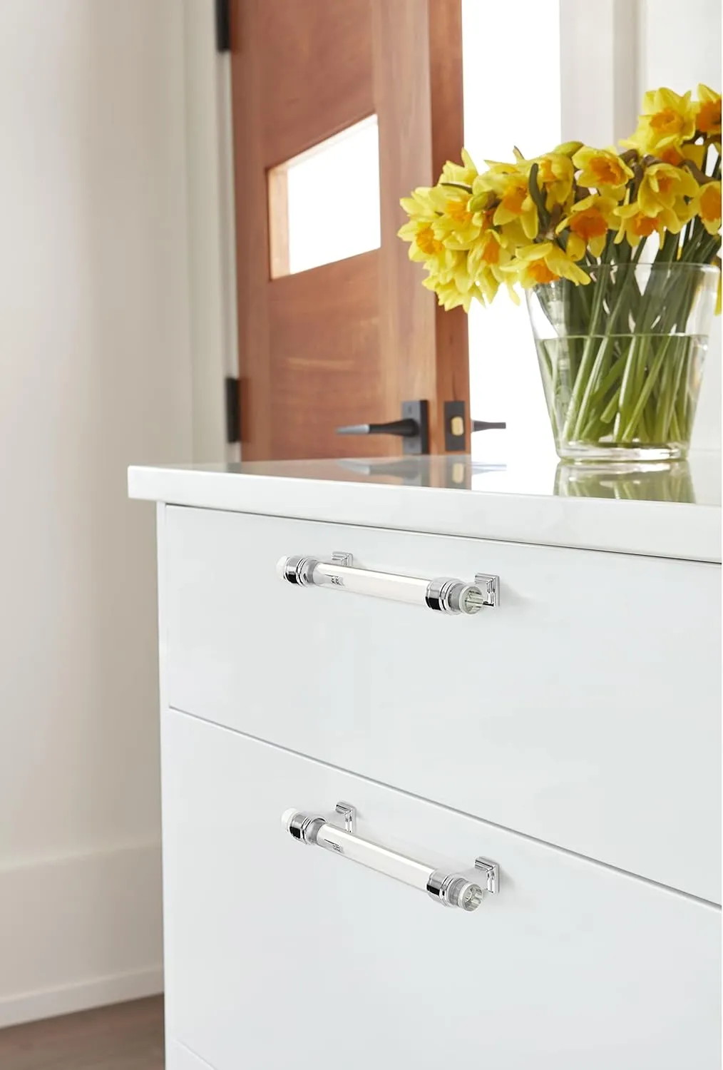 Amerock | Cabinet Pull | Clear/Polished Chrome | 5-1/16 inch (128 mm) Center to Center | Glacio | 1 Pack | Drawer Pull | Drawer Handle | Cabinet Hardware