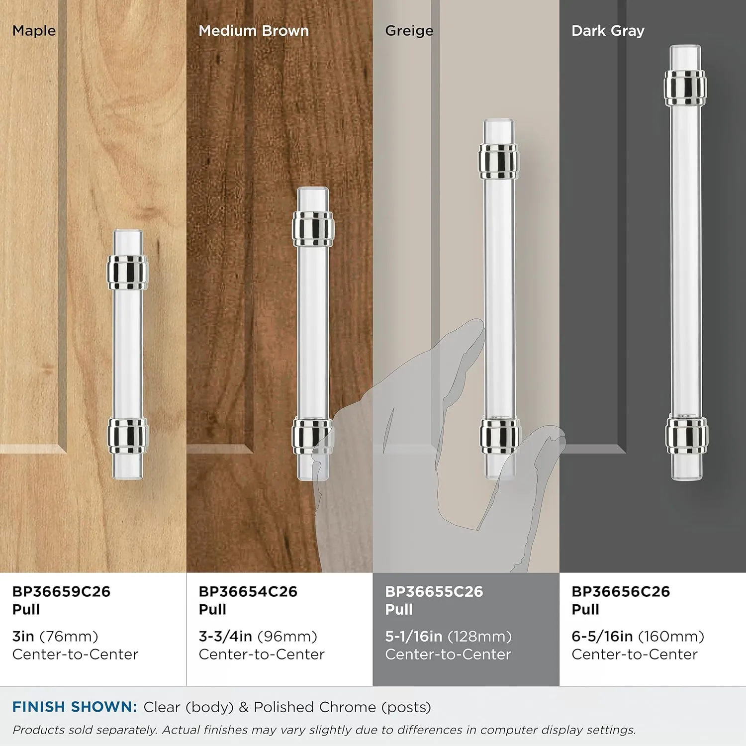 Amerock | Cabinet Pull | Clear/Polished Chrome | 5-1/16 inch (128 mm) Center to Center | Glacio | 1 Pack | Drawer Pull | Drawer Handle | Cabinet Hardware