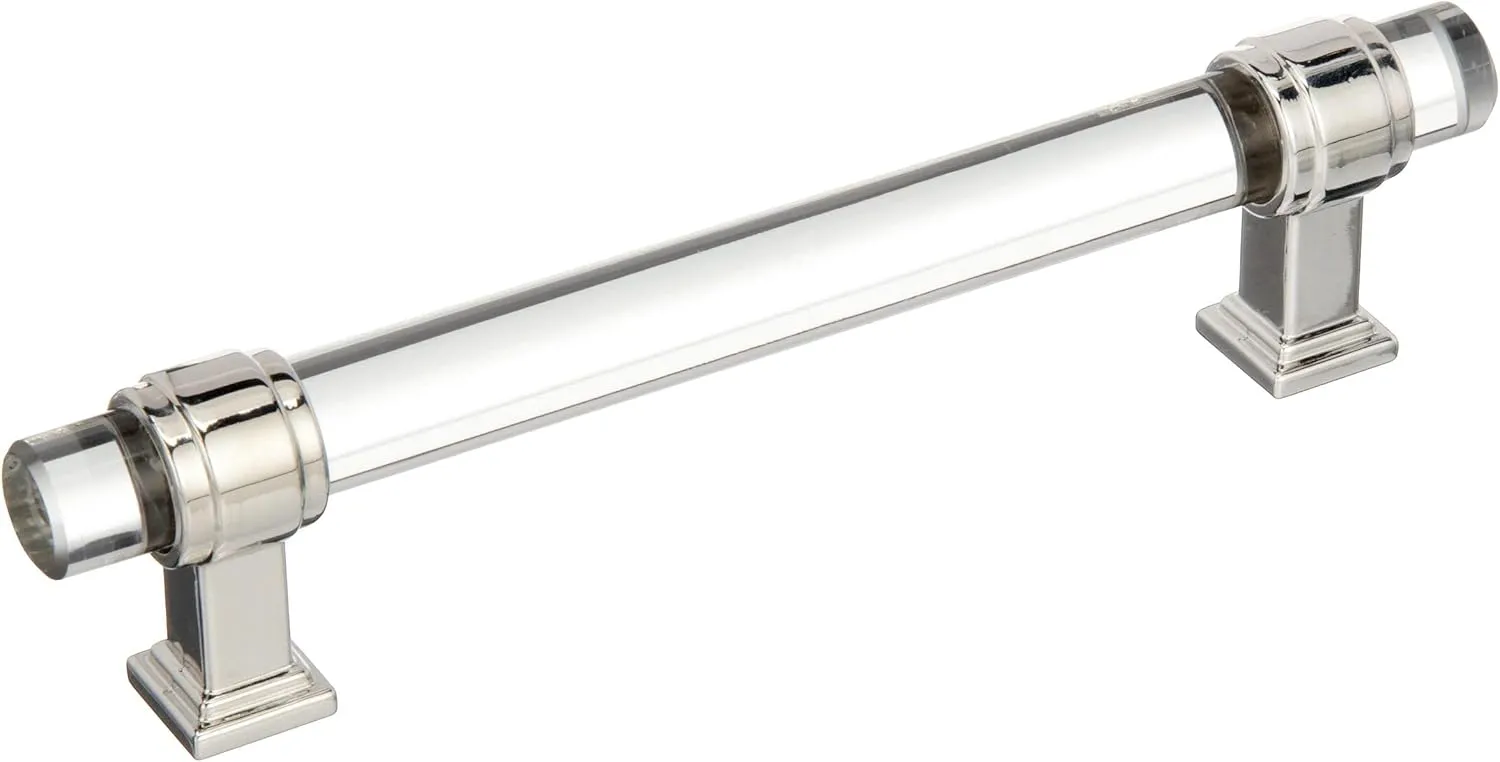Amerock | Cabinet Pull | Clear/Polished Nickel | 5-1/16 inch (128 mm) Center to Center | Glacio | 1 Pack | Drawer Pull | Drawer Handle | Cabinet Hardware