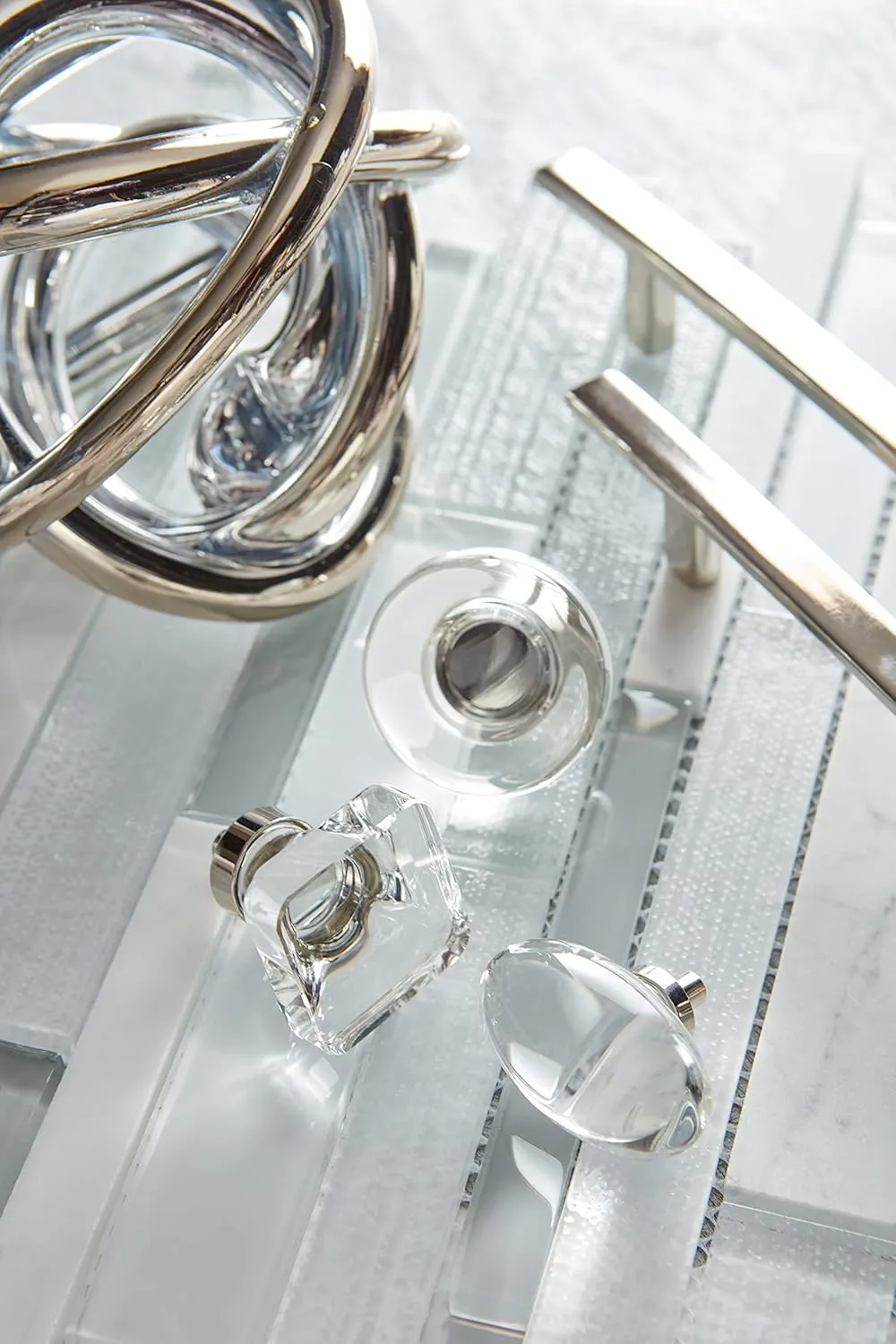 Amerock | Cabinet Pull | Clear/Polished Nickel | 5-1/16 inch (128 mm) Center to Center | Glacio | 1 Pack | Drawer Pull | Drawer Handle | Cabinet Hardware