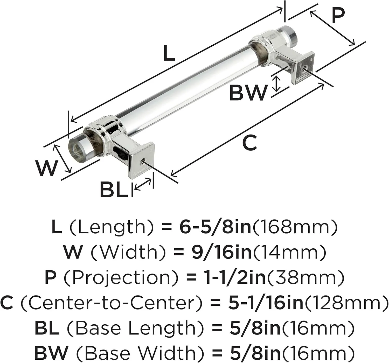 Amerock | Cabinet Pull | Clear/Polished Nickel | 5-1/16 inch (128 mm) Center to Center | Glacio | 1 Pack | Drawer Pull | Drawer Handle | Cabinet Hardware