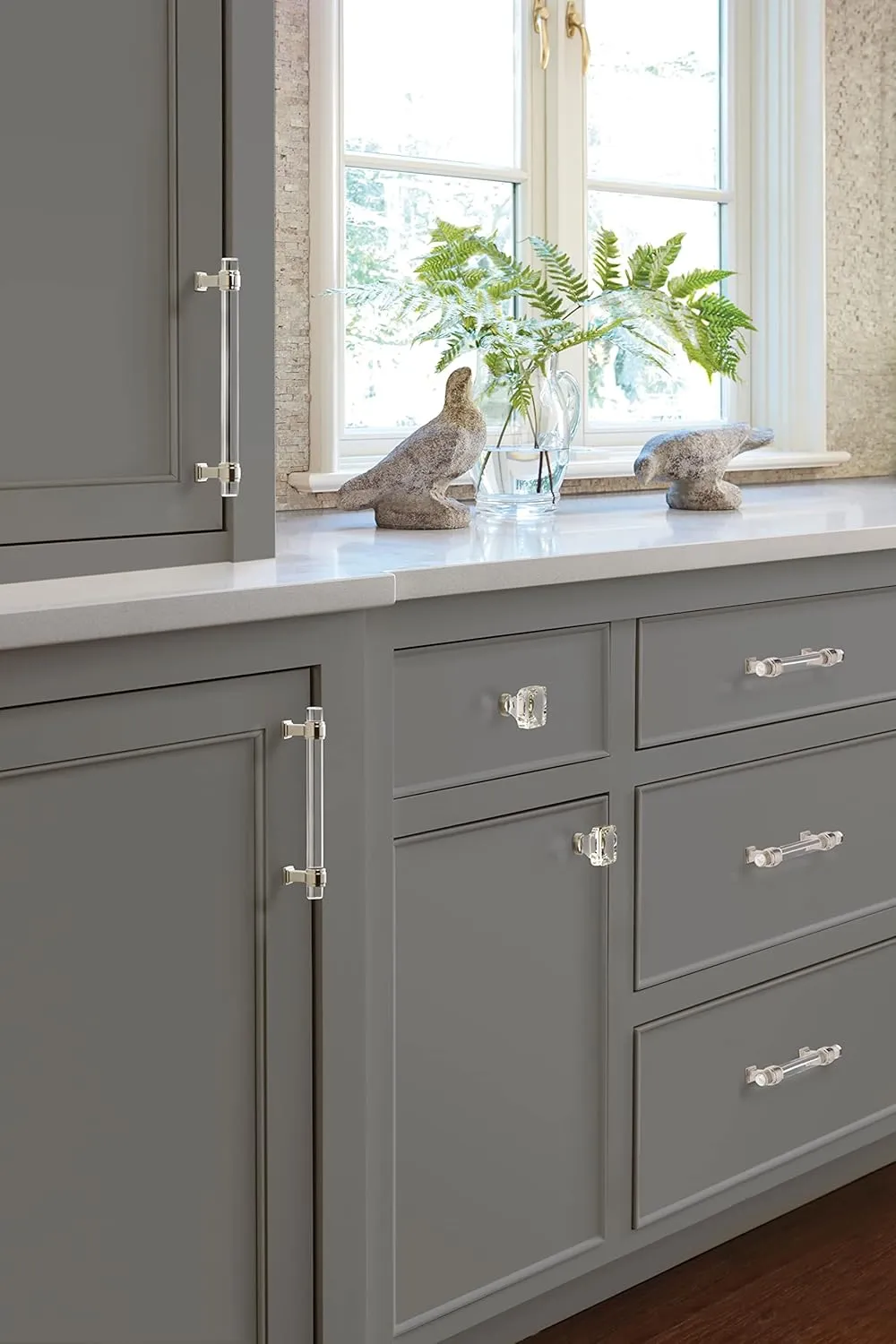 Amerock | Cabinet Pull | Clear/Polished Nickel | 6-5/16 inch (160 mm) Center to Center | Glacio | 1 Pack | Drawer Pull | Drawer Handle | Cabinet Hardware