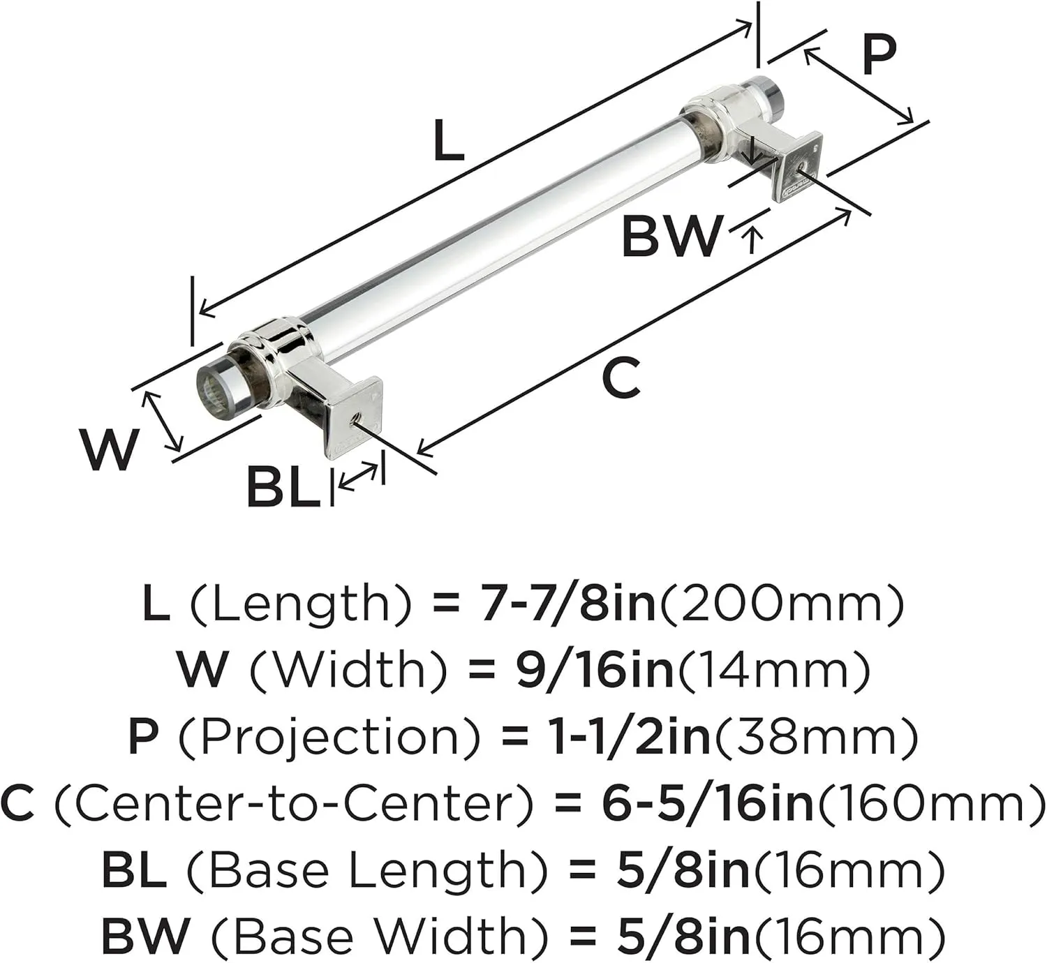 Amerock | Cabinet Pull | Clear/Polished Nickel | 6-5/16 inch (160 mm) Center to Center | Glacio | 1 Pack | Drawer Pull | Drawer Handle | Cabinet Hardware