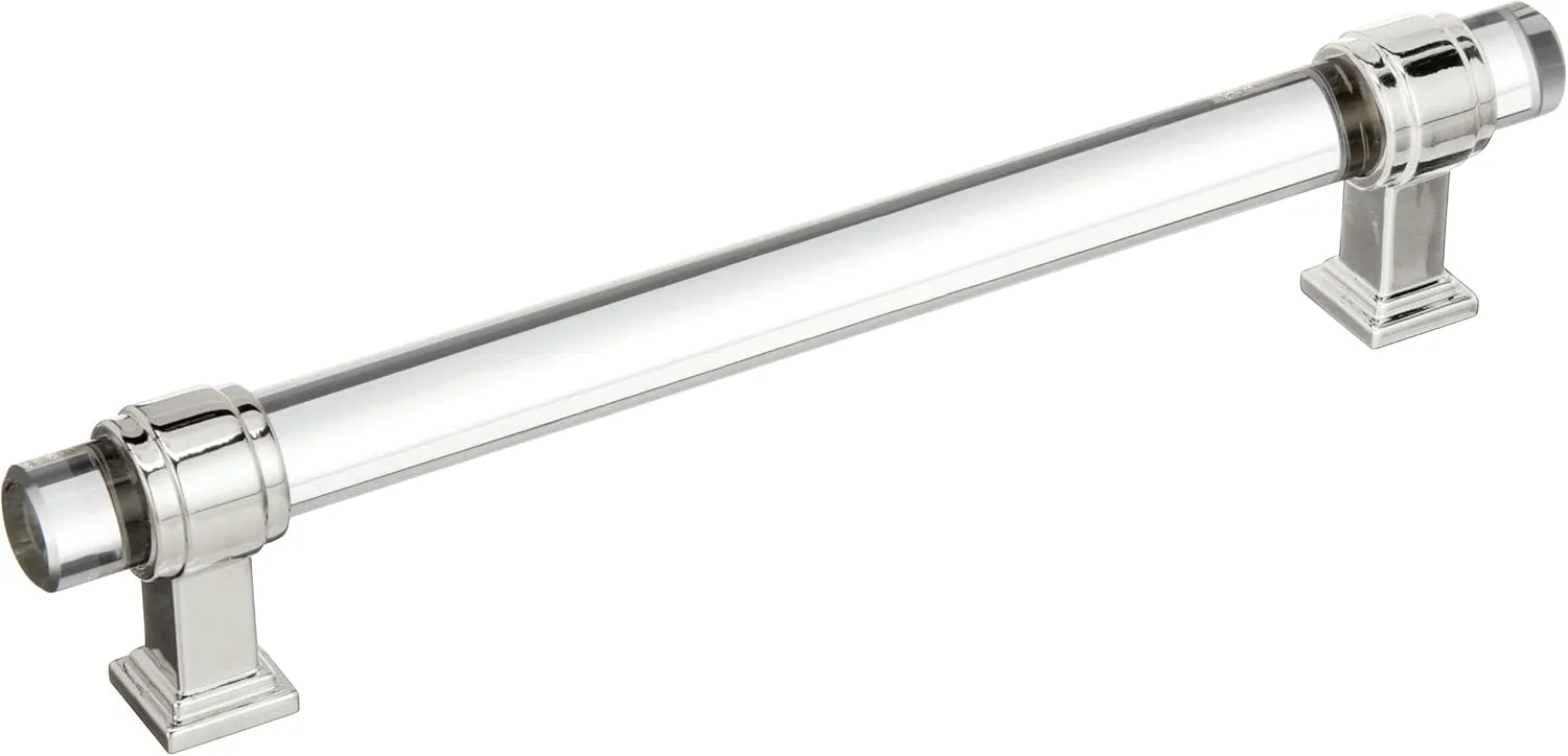 Amerock | Cabinet Pull | Clear/Polished Nickel | 6-5/16 inch (160 mm) Center to Center | Glacio | 1 Pack | Drawer Pull | Drawer Handle | Cabinet Hardware