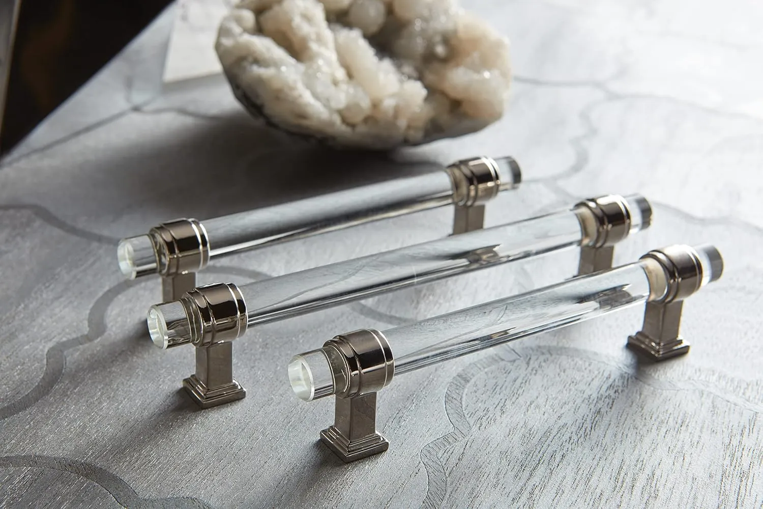 Amerock | Cabinet Pull | Clear/Polished Nickel | 6-5/16 inch (160 mm) Center to Center | Glacio | 1 Pack | Drawer Pull | Drawer Handle | Cabinet Hardware