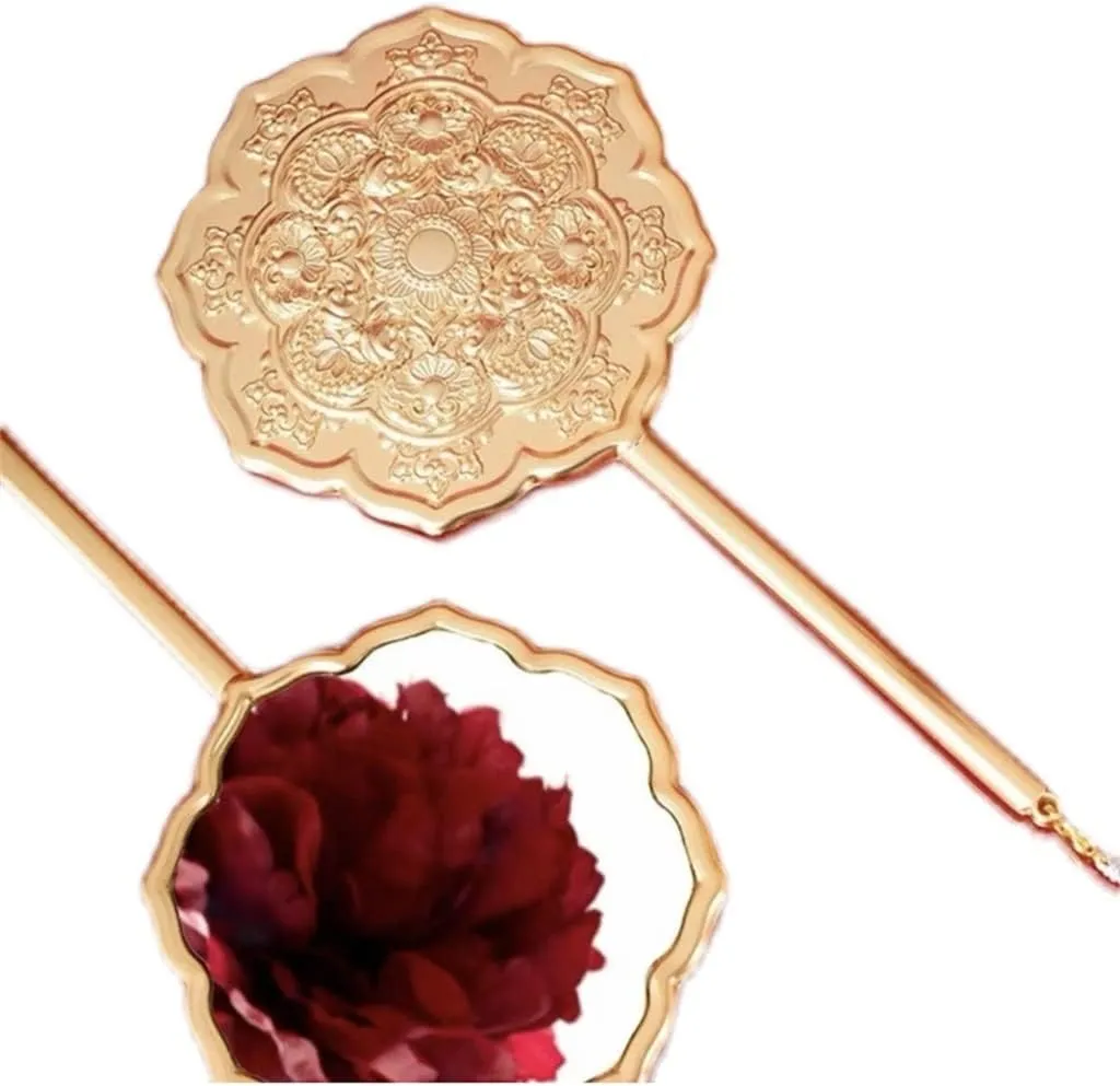 Ancient Style Hanfu Baolian Hand-held Makeup Mirror Makeup Mirror Hand-held Retro National Style Handle Portable Mirror (D 17.7 * 8.9 * 0.72cm)