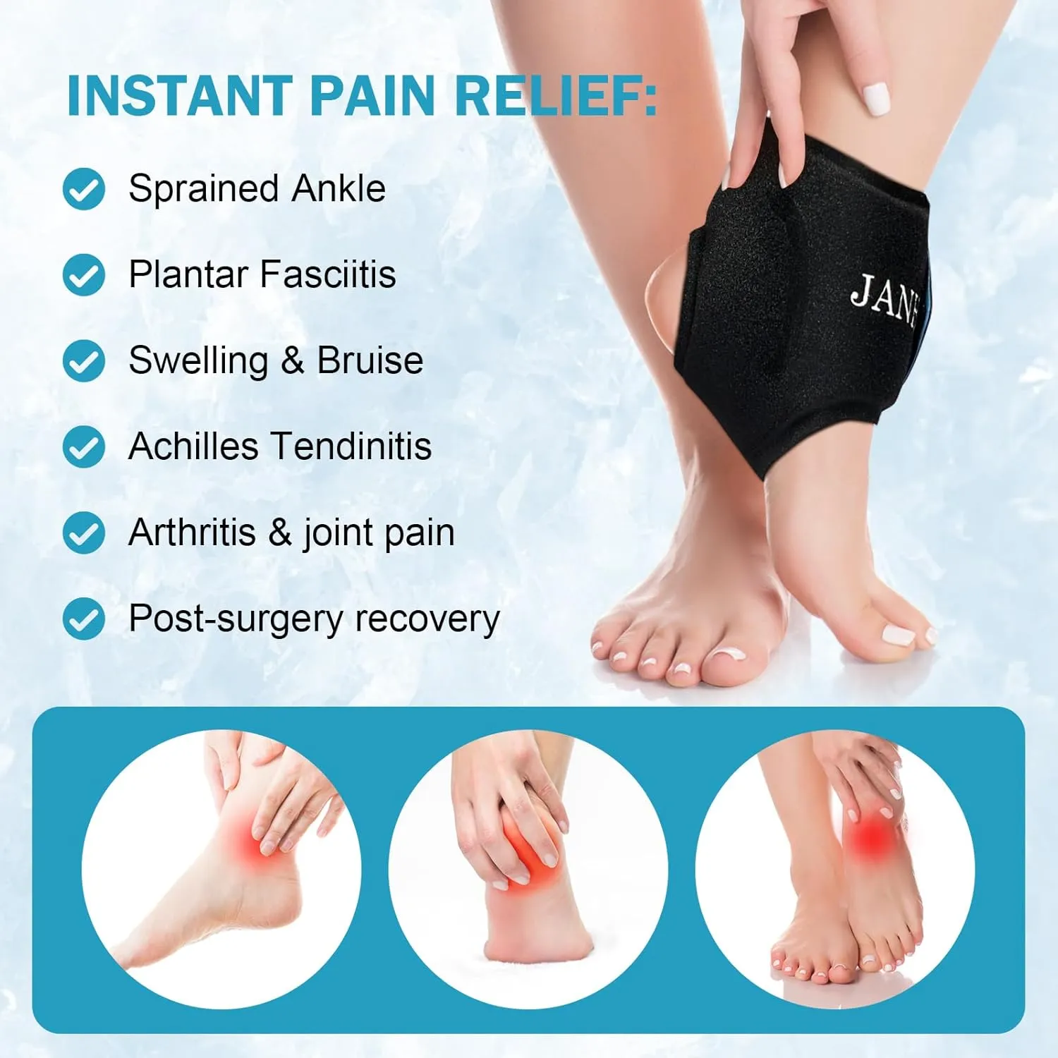 Ankle Ice Pack Wrap for Swelling, Reusable Gel Ice Pack for Sprained Ankle Injuries, Foot Pain Relief, Hot Cold Therapy for Achilles Tendonitis, Plantar Fasciitis, Foot & Heel,1PC