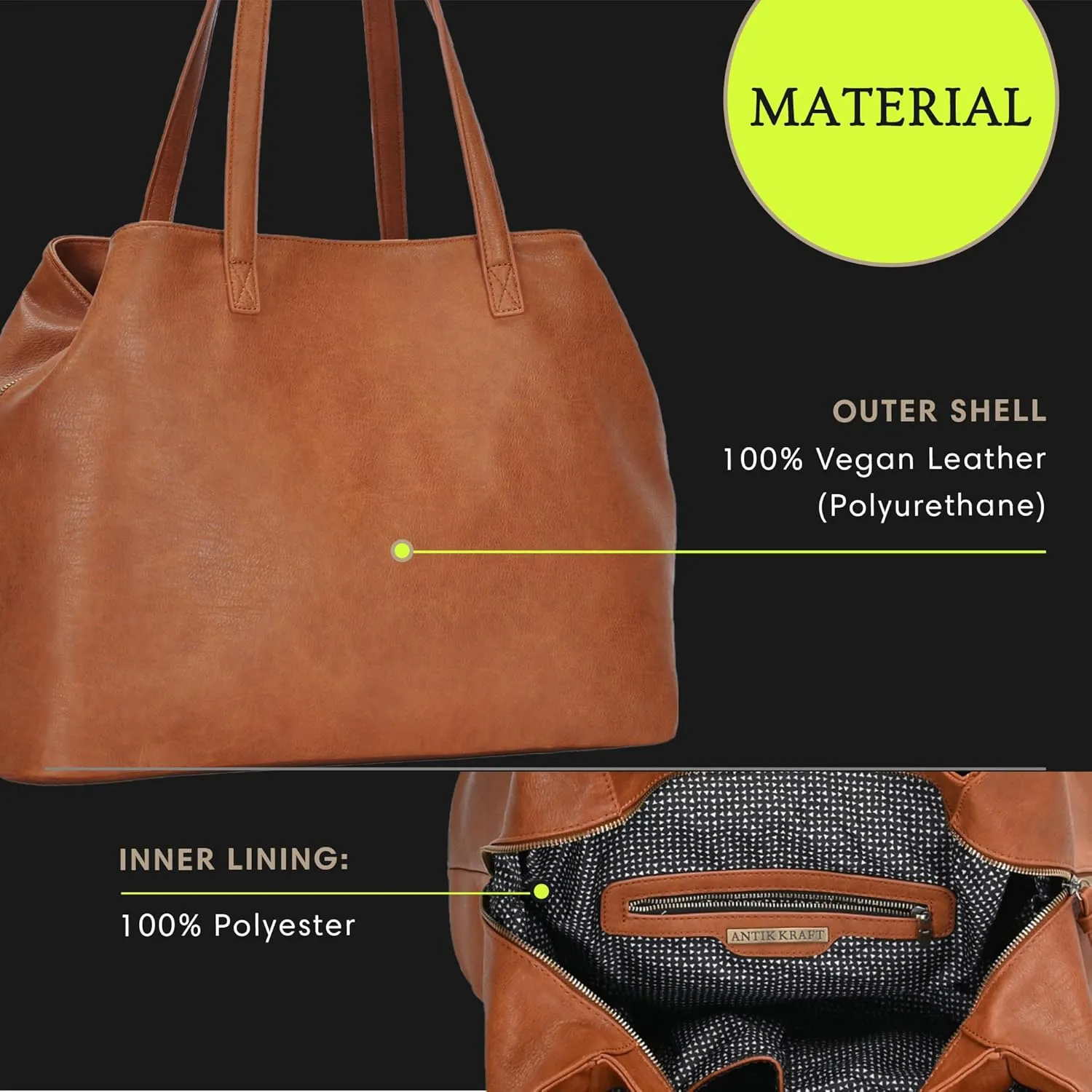Antik Kraft Erica Tote | Dual Top Handle Tote Bag for Women | Vegan Leather Top-Handle Shoulder Bag